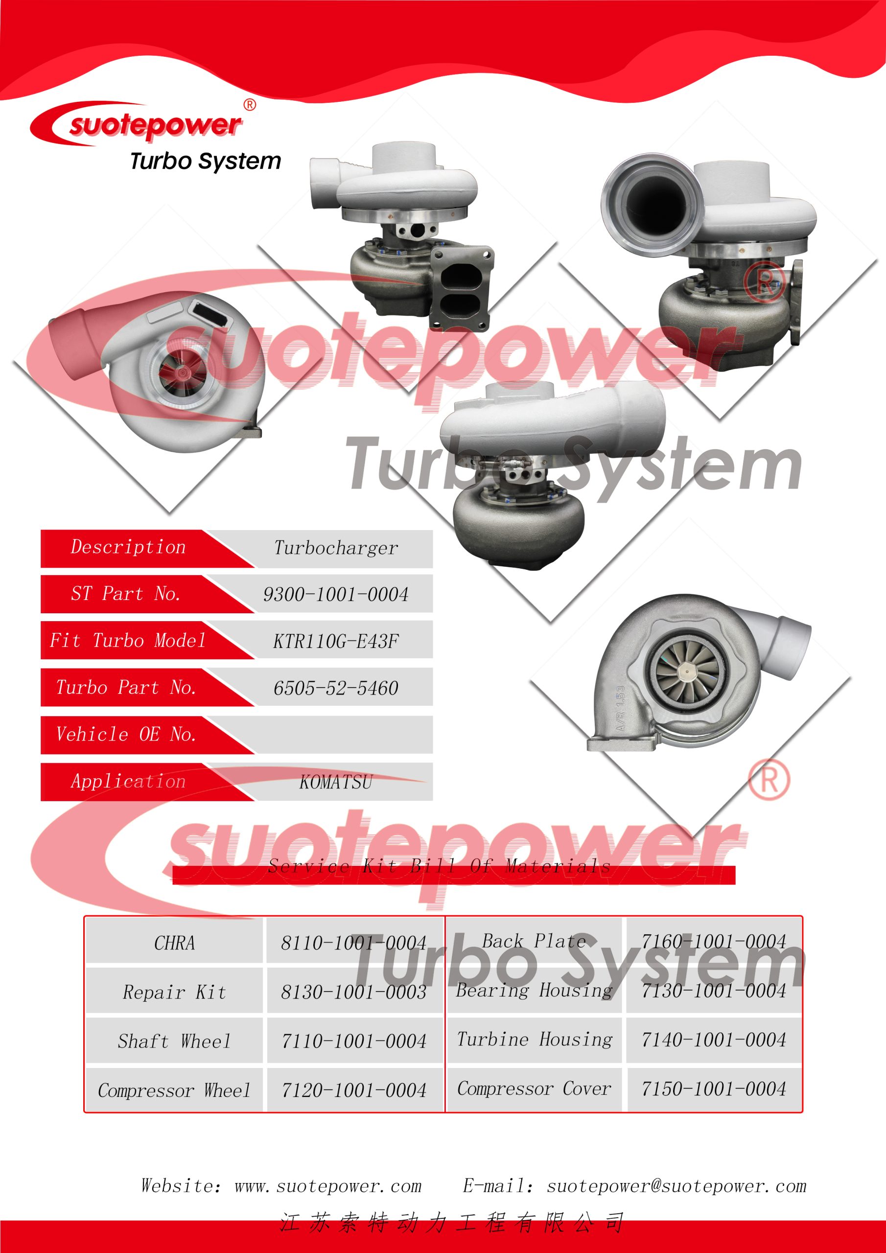SP/NO : 9300-1001-0004 Replace : KTR110G-E43F 6505-52-5460 KOMATSU