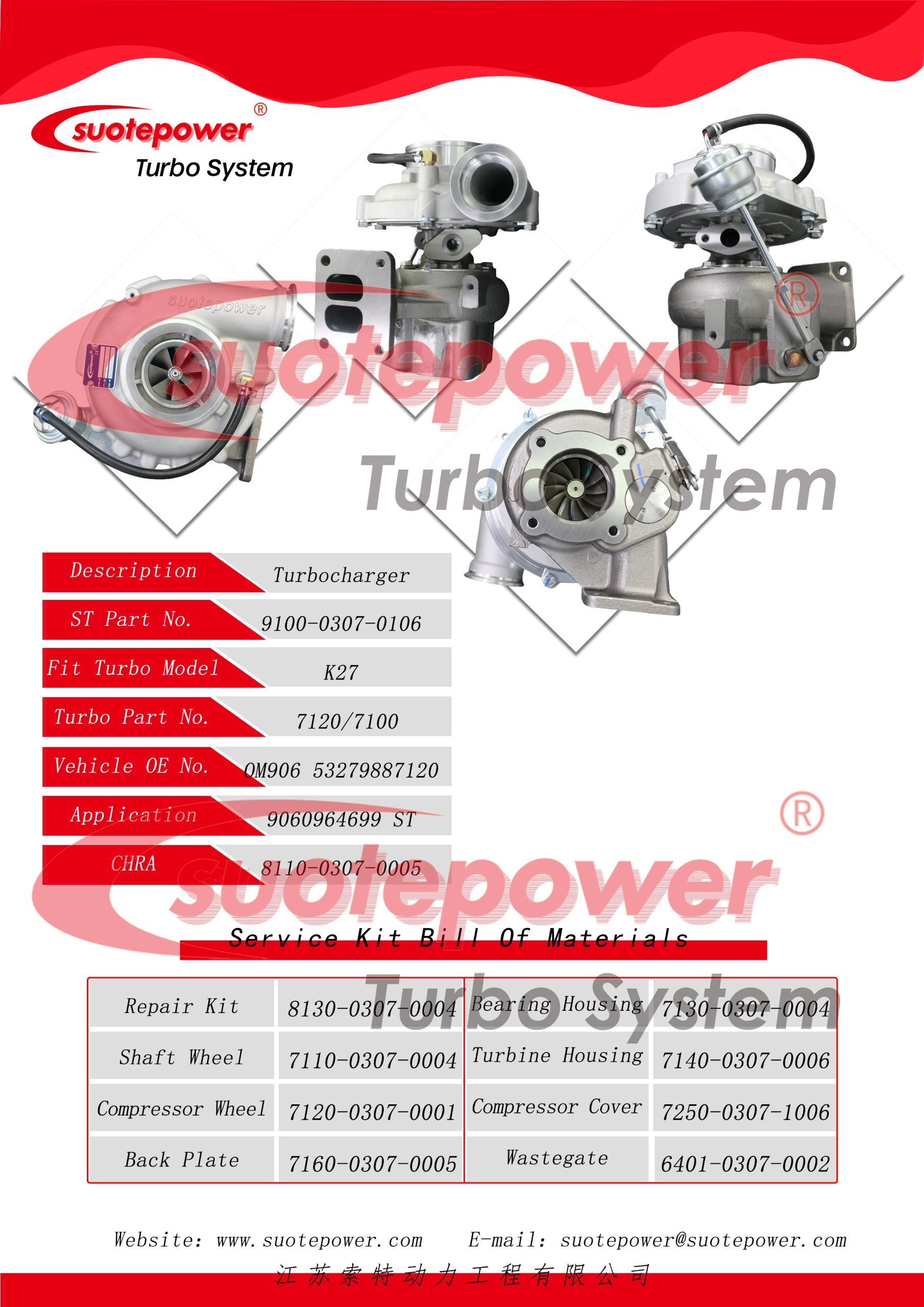 SP/NO: 9100-0307-0106 Replace : K27 7120/7100 OM906 53279887120  9060964699 ST